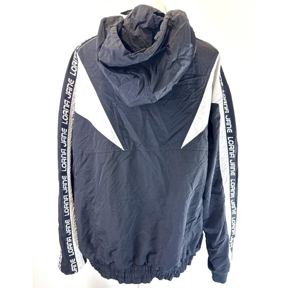 Lorna Jane Black & White Windbreaker Jacket Hood & Drawstring Hem Oversize - Picture 5 of 14